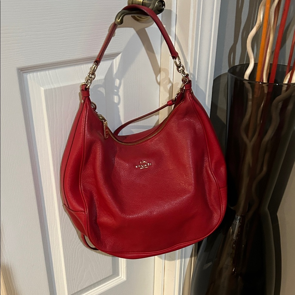 Coach Cherry Red Leather Hobo Bag & wallet